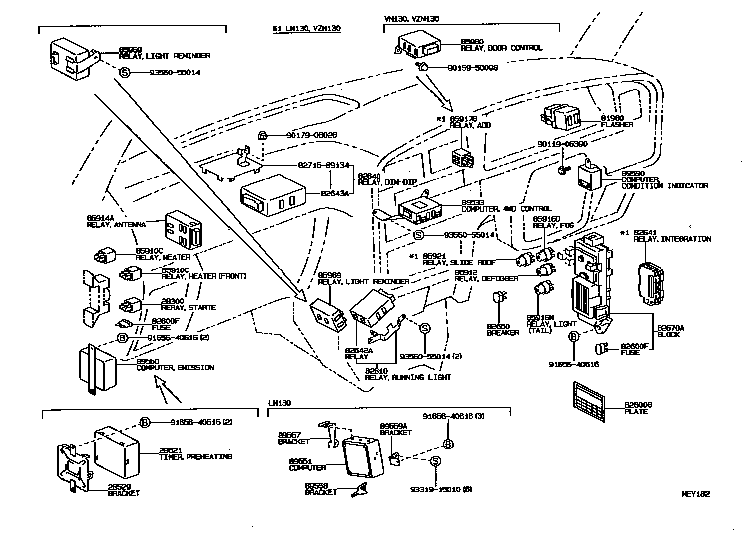 Toyota HILUX 开关和继电器和ECU EPC diagram — MEY182