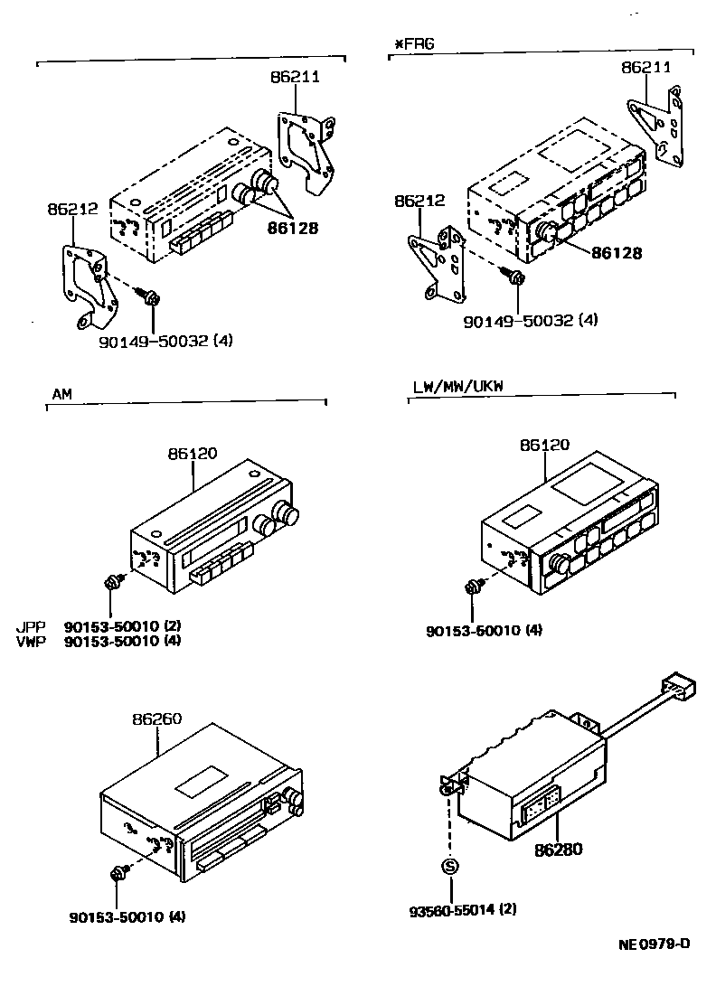 Toyota HILUX 收音机、放大器和冷凝器 EPC diagram — NE0979D