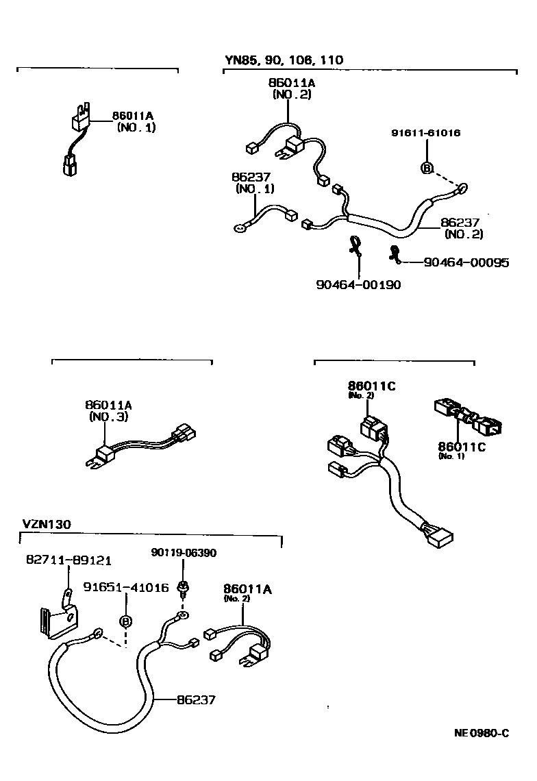 Toyota HILUX 收音机、放大器和冷凝器 EPC diagram — NE0980C