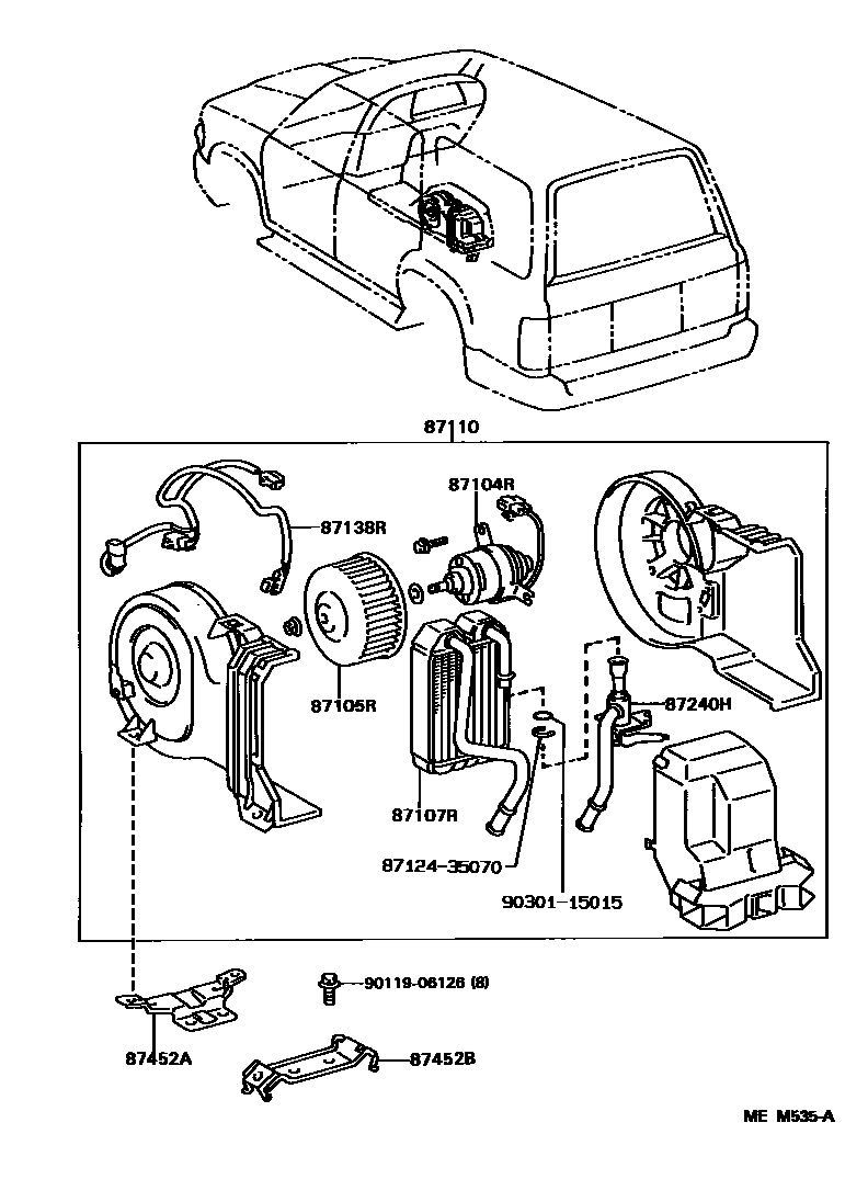Toyota HILUX 暖风和空调系统 - 加热装置和鼓风机 EPC diagram — MEM535A