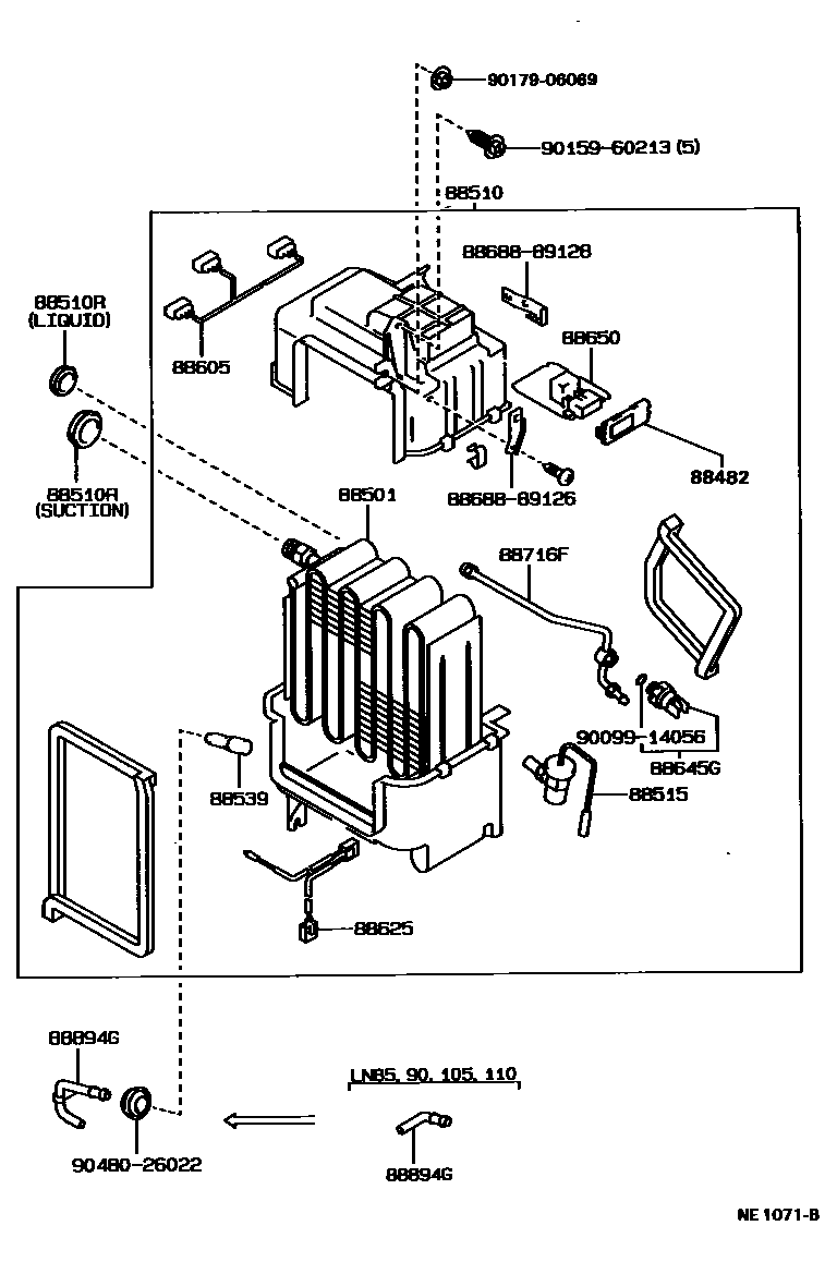 Toyota HILUX 暖风和空调系统 - 冷却器组件 EPC diagram — NE1071B
