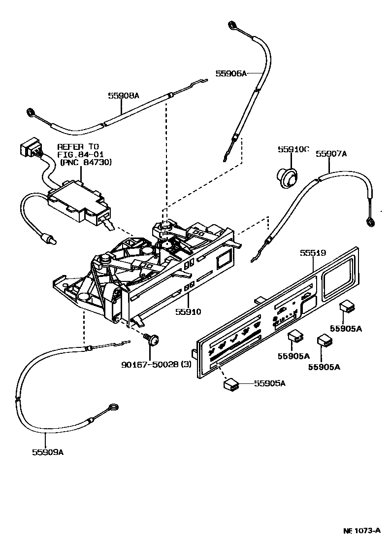 Toyota HILUX 暖风和空调系统 - 控制器和风管 EPC diagram — NE1073A