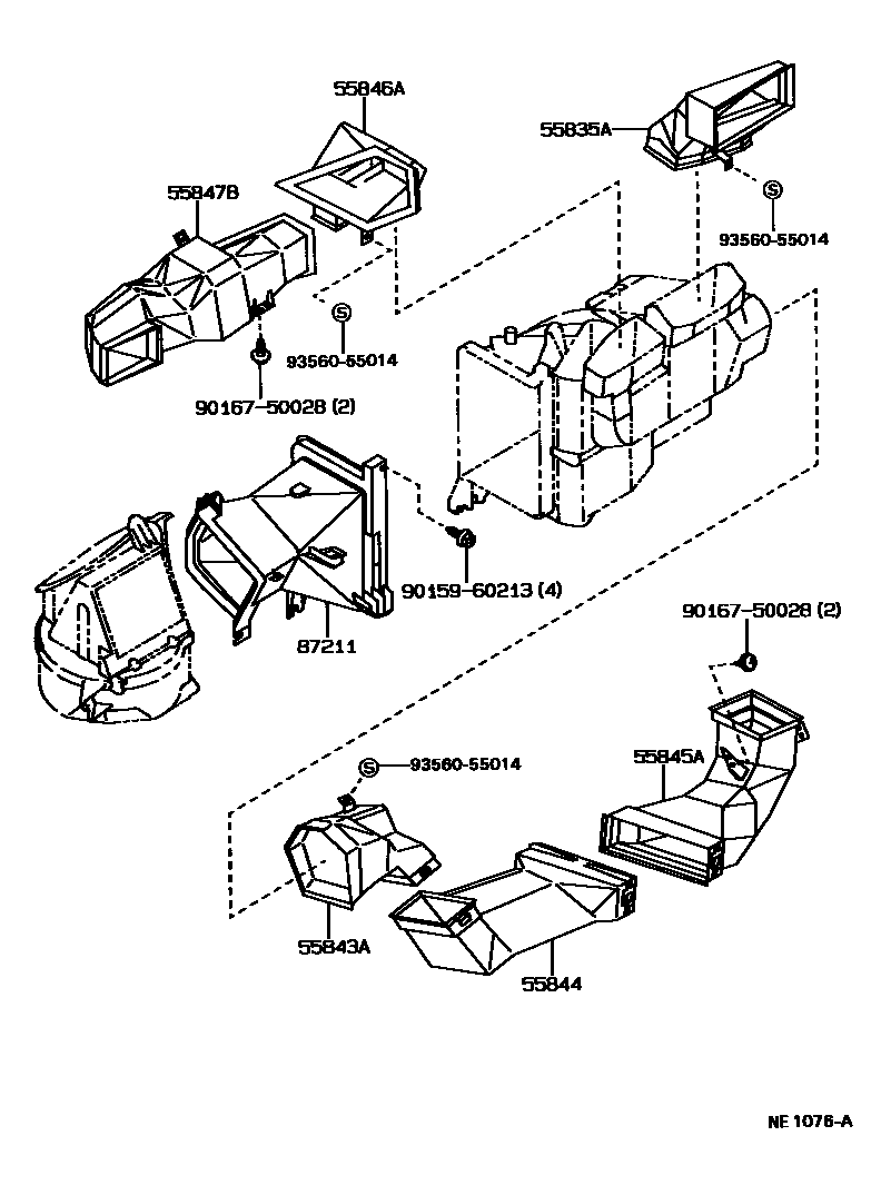 Toyota HILUX 暖风和空调系统 - 控制器和风管 EPC diagram — NE1076A