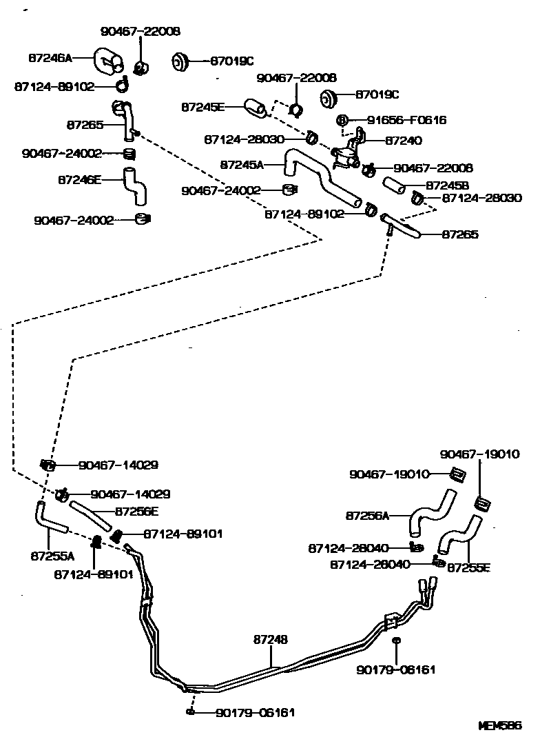 Toyota HILUX 暖风和空调系统 - 水管 EPC diagram — MEM586