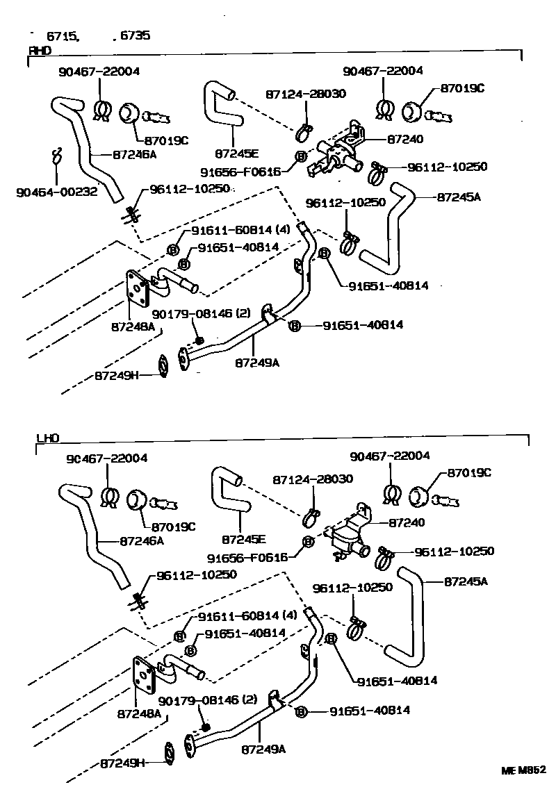 Toyota HILUX 暖风和空调系统 - 水管 EPC diagram — MEM852