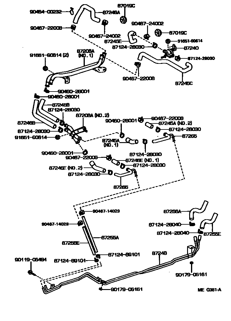 Toyota HILUX 暖风和空调系统 - 水管 EPC diagram — MEQ381A