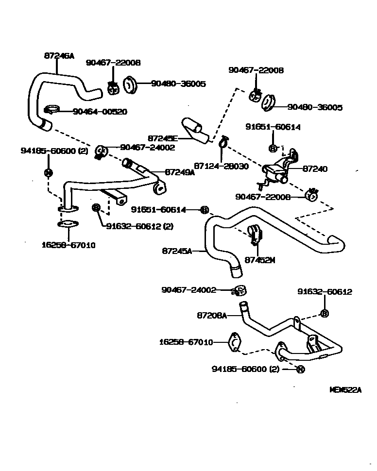 Toyota HILUX 暖风和空调系统 - 水管 EPC diagram — MEW522A