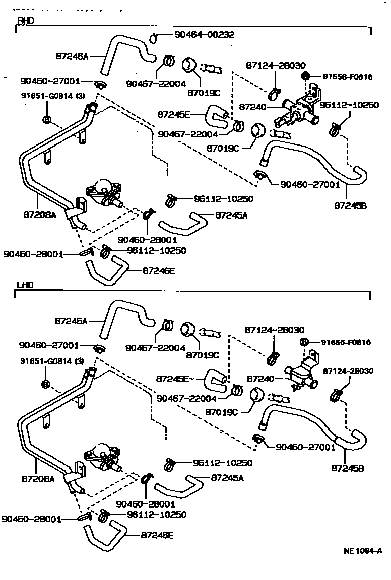 Toyota HILUX 暖风和空调系统 - 水管 EPC diagram — NE1084A