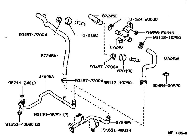 Toyota HILUX 暖风和空调系统 - 水管 EPC diagram — NE1085B