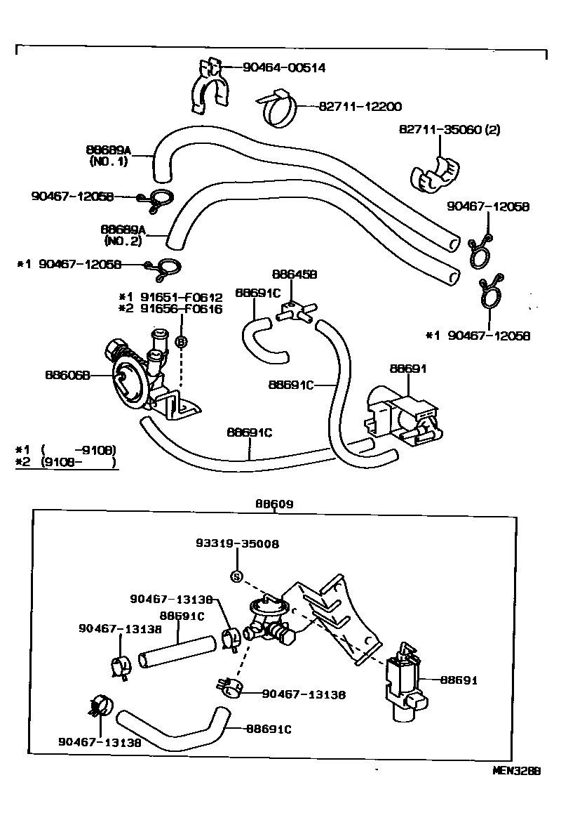 Toyota HILUX 暖风和空调系统 - 真空管 EPC diagram — MEN328B