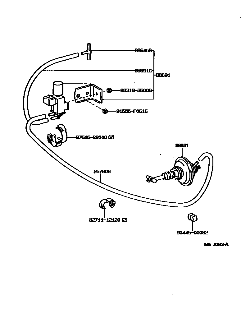 Toyota HILUX 暖风和空调系统 - 真空管 EPC diagram — MEX343A