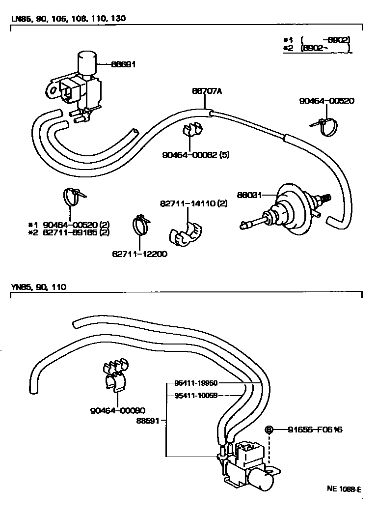 Toyota HILUX 暖风和空调系统 - 真空管 EPC diagram — NE1088E