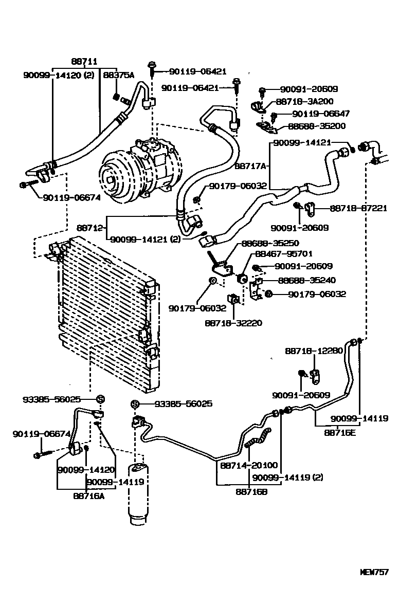 Toyota HILUX Heating & Air Conditioning - Cooler Piping EPC diagram — MEW757