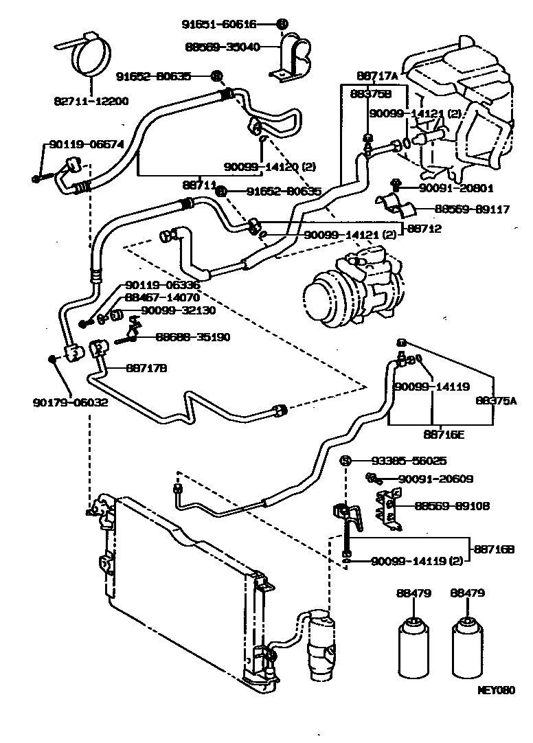 Toyota HILUX Heating & Air Conditioning - Cooler Piping EPC diagram — MEY080