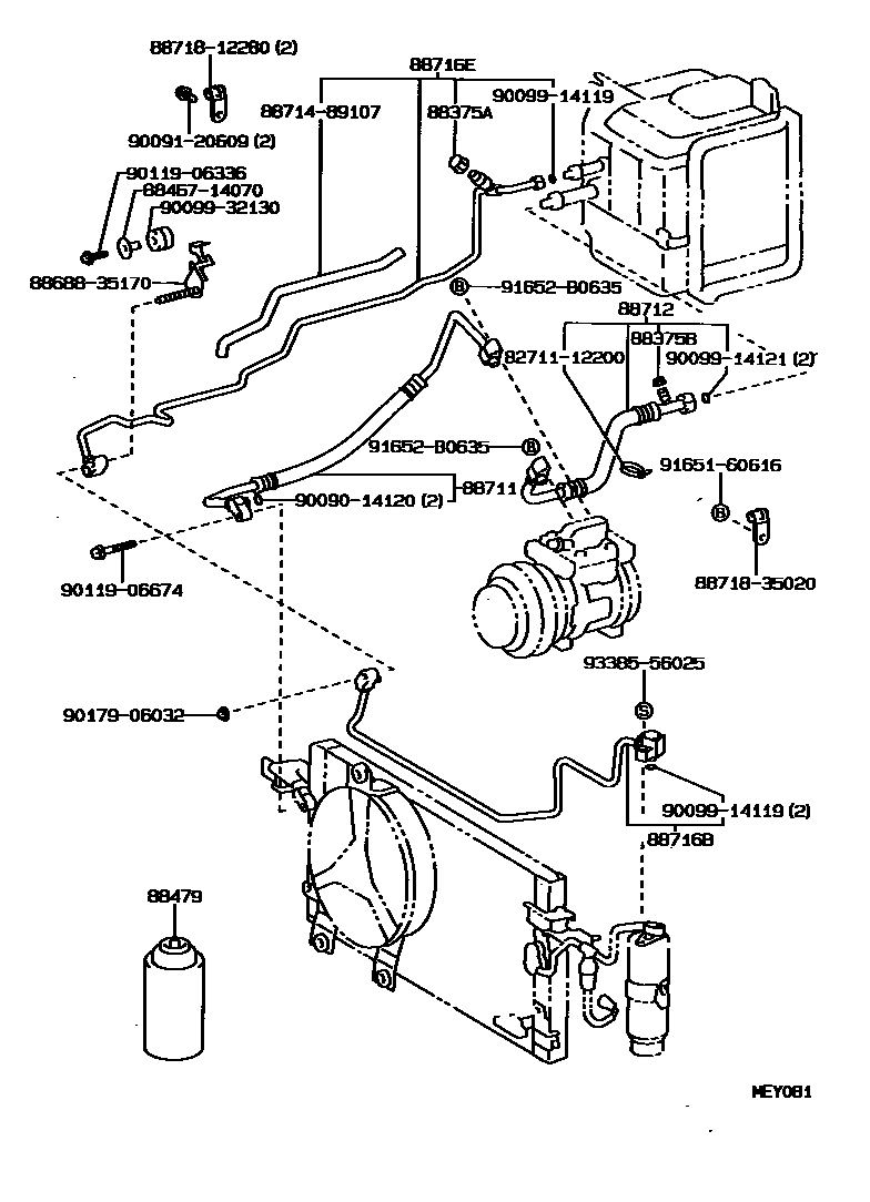 Toyota HILUX Heating & Air Conditioning - Cooler Piping EPC diagram — MEY081
