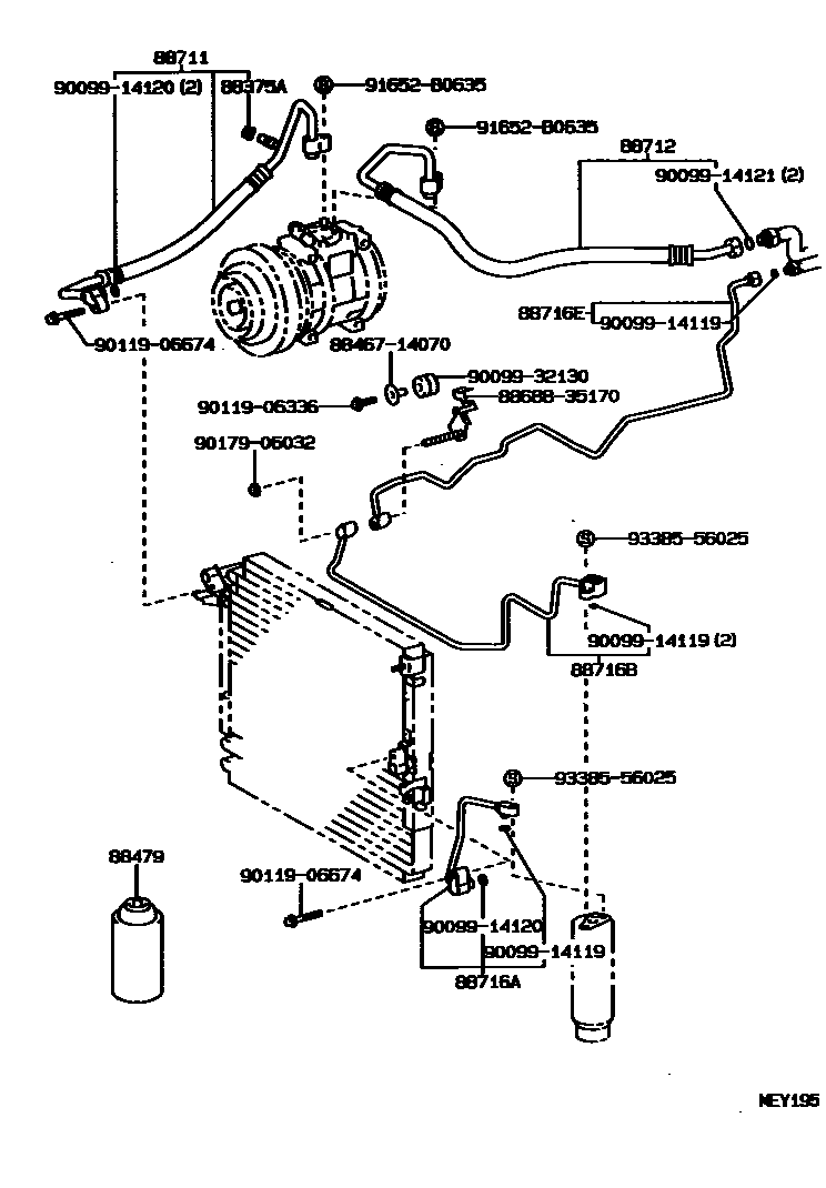 Toyota HILUX Heating & Air Conditioning - Cooler Piping EPC diagram — MEY195