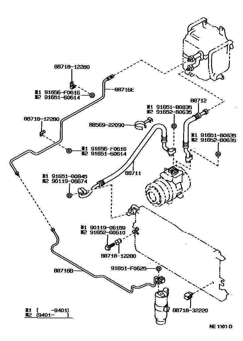 Toyota HILUX Heating & Air Conditioning - Cooler Piping EPC diagram — NE1101D