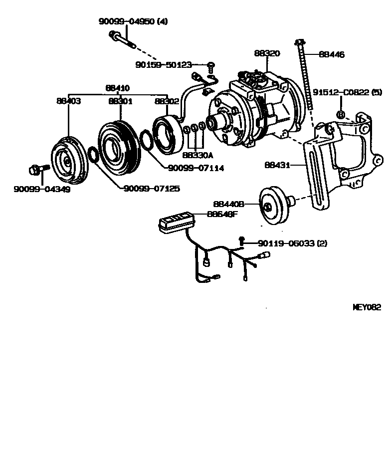 Toyota HILUX Heating & Air Conditioning - Compressor EPC diagram — MEY082