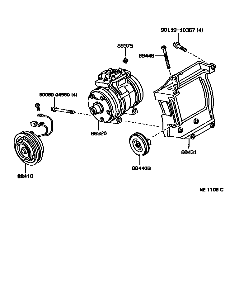 Toyota HILUX Heating & Air Conditioning - Compressor EPC diagram — NE1106C