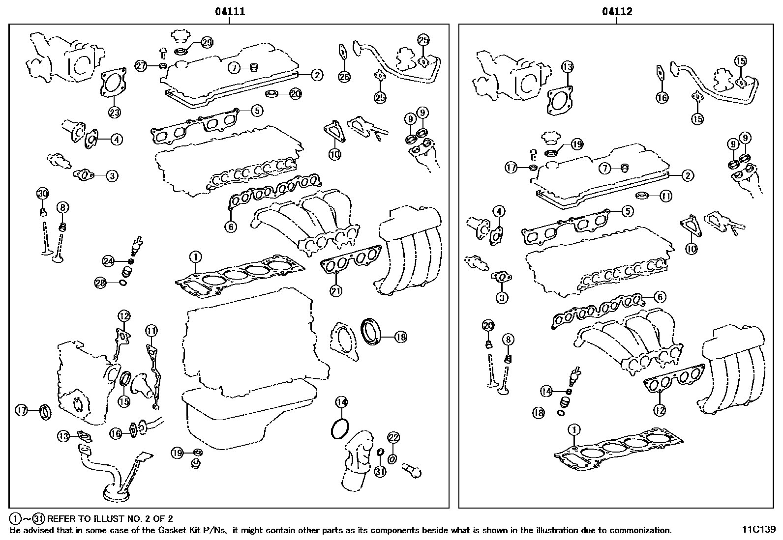 Toyota HILUX Engine Overhaul Gasket Kit EPC diagram — 11C139