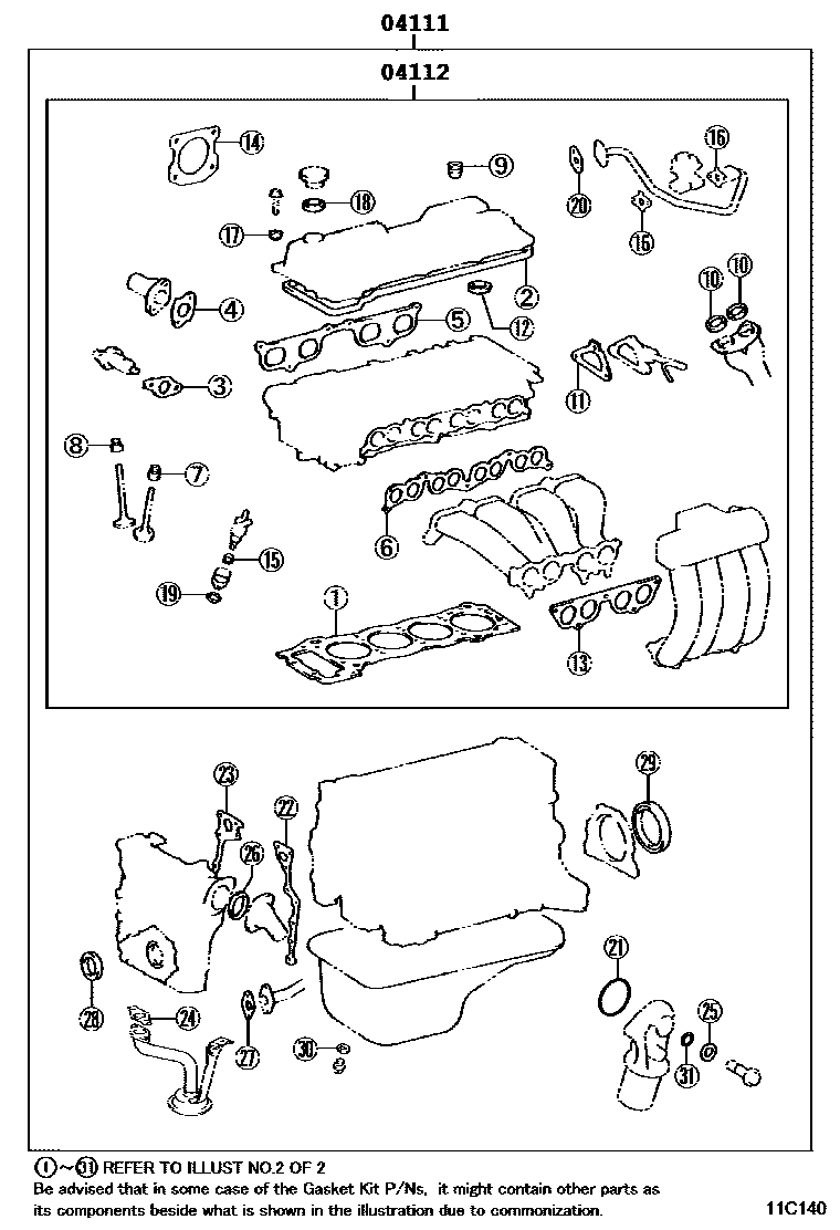 Toyota HILUX Engine Overhaul Gasket Kit EPC diagram — 11C140
