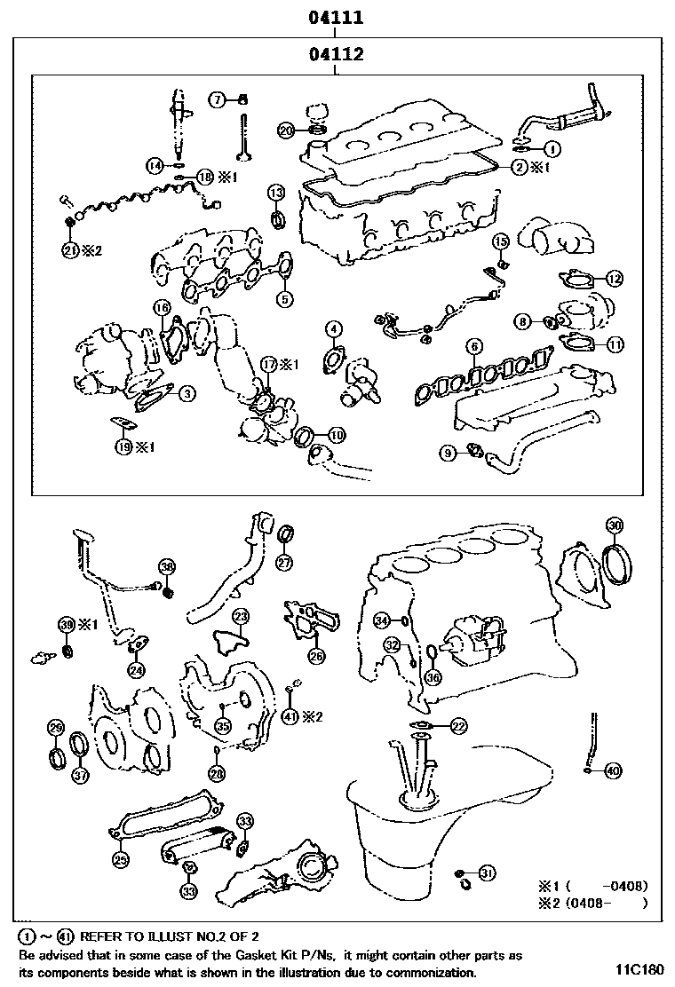 Toyota HILUX Engine Overhaul Gasket Kit EPC diagram — 11C180