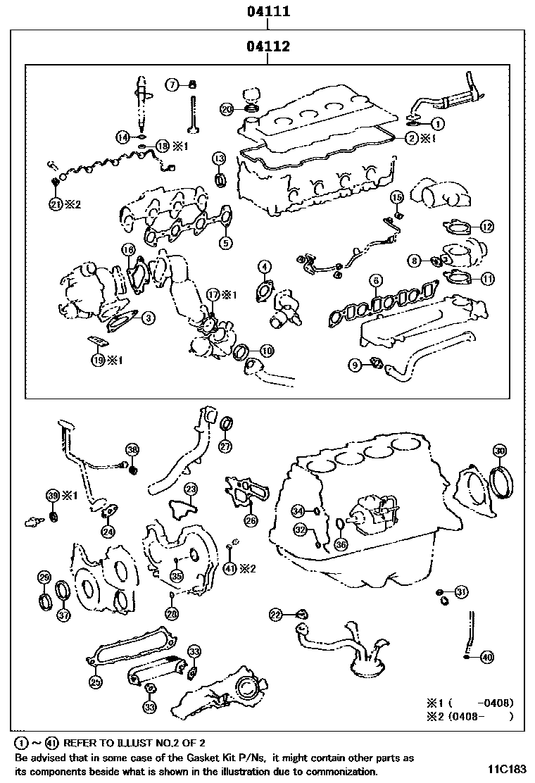 Toyota HILUX Engine Overhaul Gasket Kit EPC diagram — 11C183