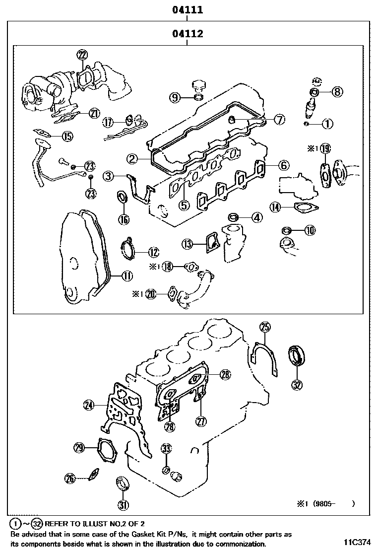 Toyota HILUX Engine Overhaul Gasket Kit EPC diagram — 11C374
