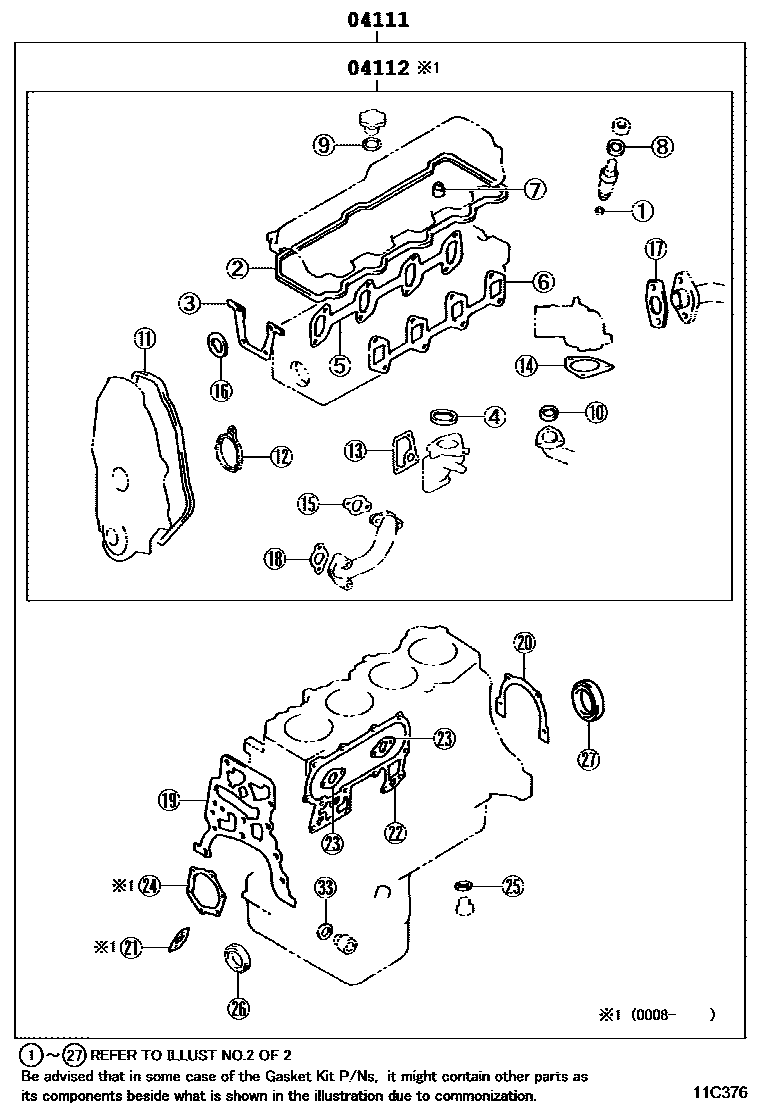 Toyota HILUX Engine Overhaul Gasket Kit EPC diagram — 11C376