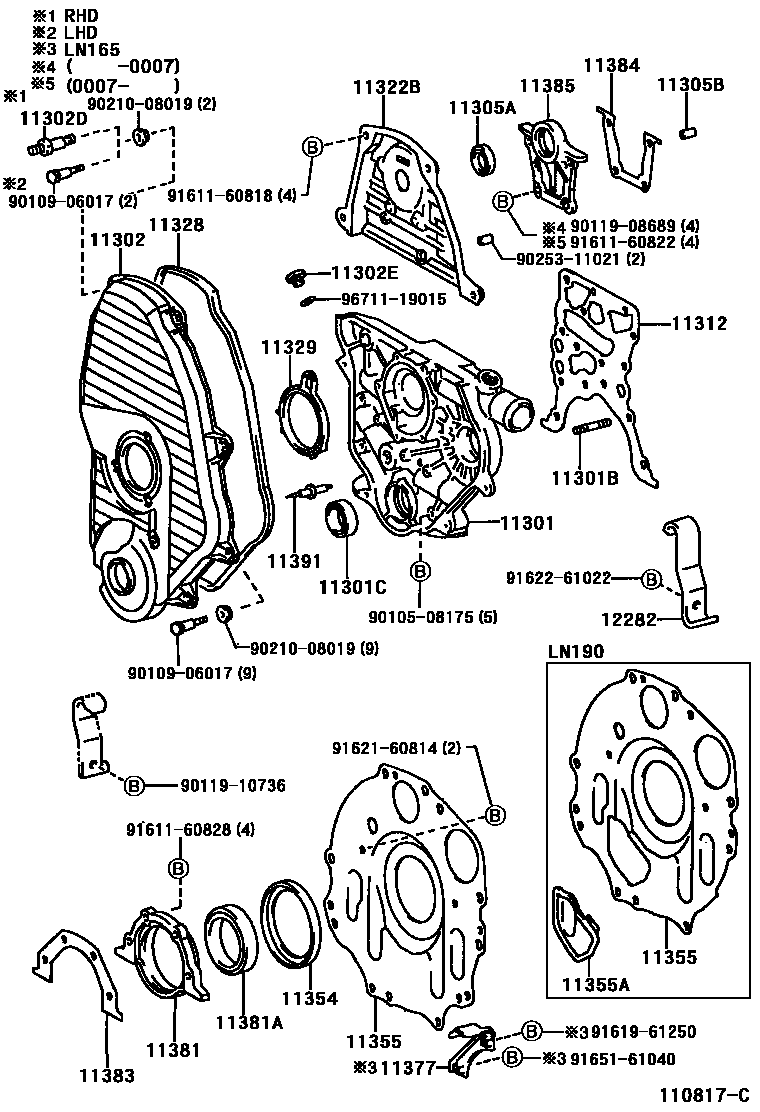 Toyota HILUX Timing Gear Cover & Rear End Plate EPC diagram — 110817C