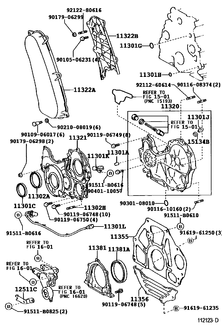 Toyota HILUX Timing Gear Cover & Rear End Plate EPC diagram — 112123D