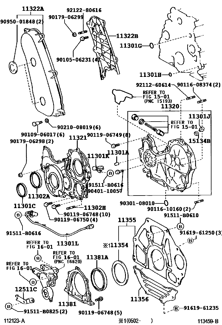 Toyota HILUX Timing Gear Cover & Rear End Plate EPC diagram — 113459B