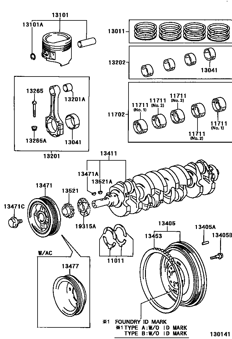 Toyota HILUX Crankshaft & Piston EPC diagram — 130141