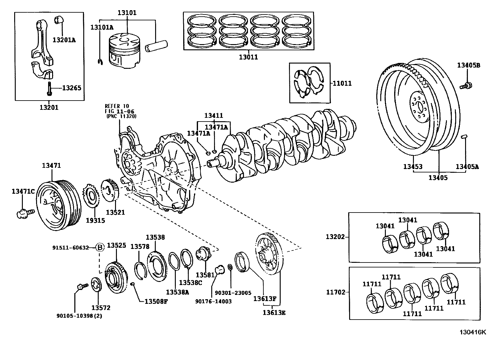Toyota HILUX Crankshaft & Piston EPC diagram — 130416K