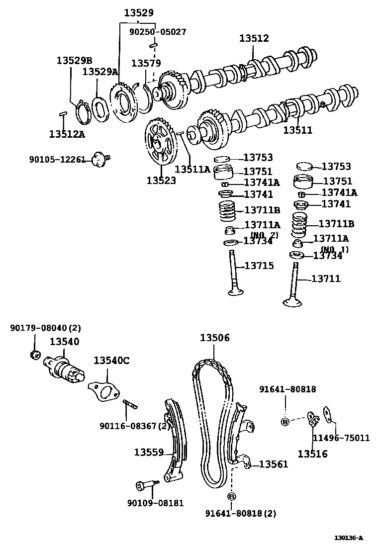 Toyota HILUX Camshaft & Valve EPC diagram — 130136A