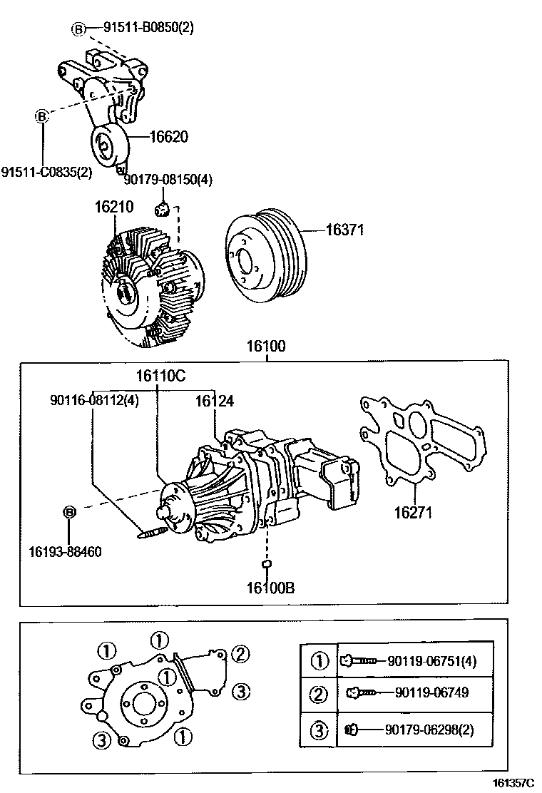 Toyota HILUX Water Pump EPC diagram — 161357C