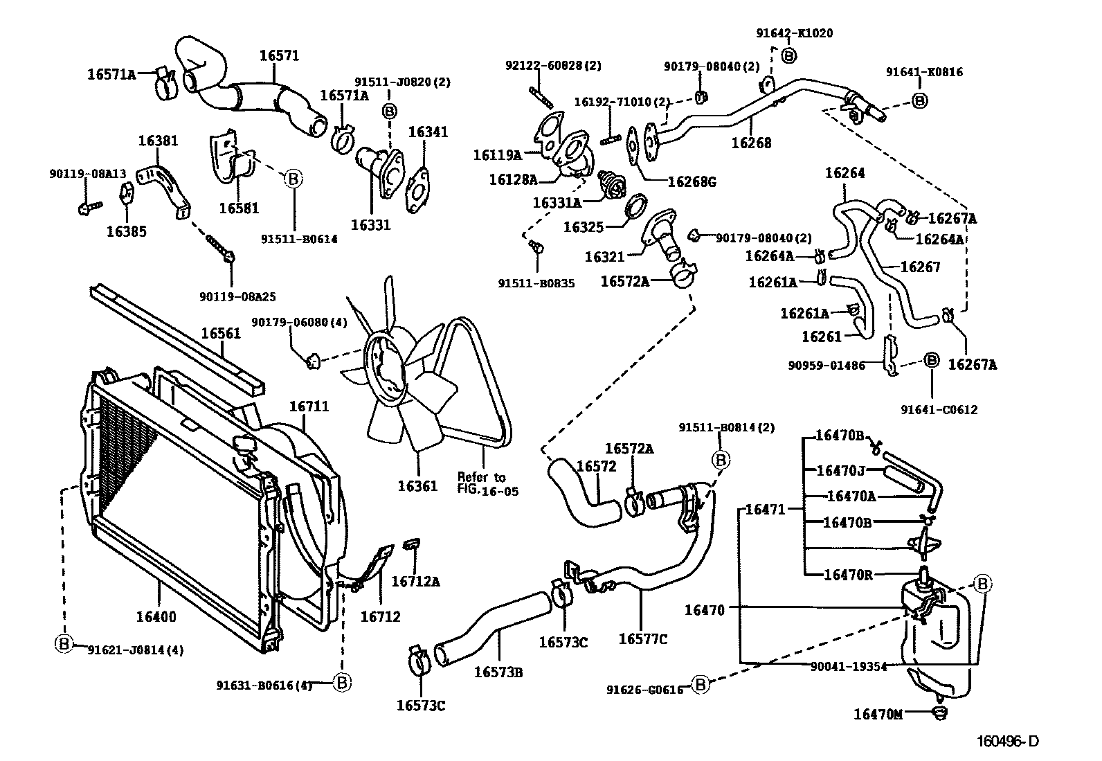 Toyota HILUX RADIATOR & WATER OUTLET EPC diagram — 160496D
