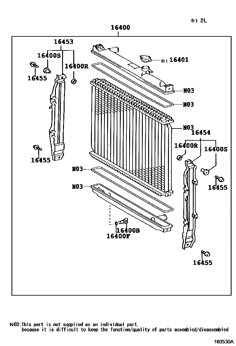 Toyota HILUX RADIATOR & WATER OUTLET EPC diagram — 160530B