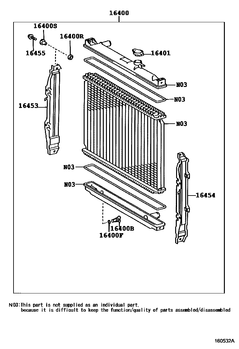 Toyota HILUX RADIATOR & WATER OUTLET EPC diagram — 160532A