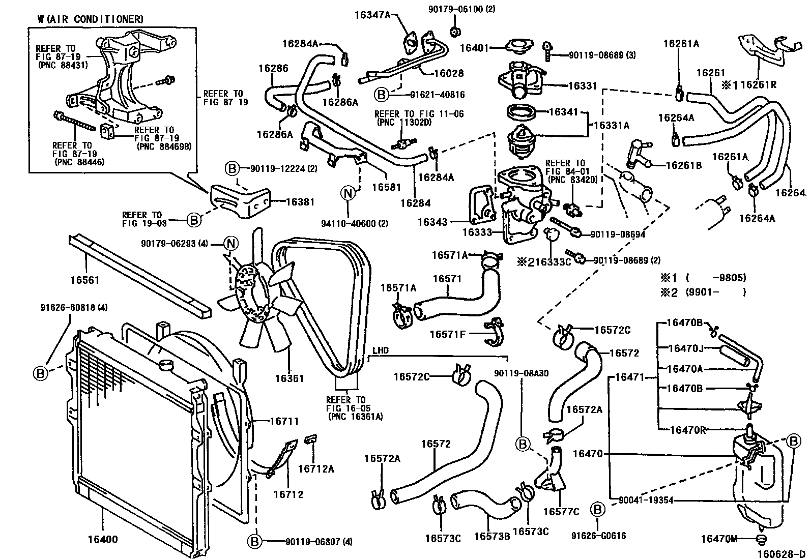 Toyota HILUX RADIATOR & WATER OUTLET EPC diagram — 160628D