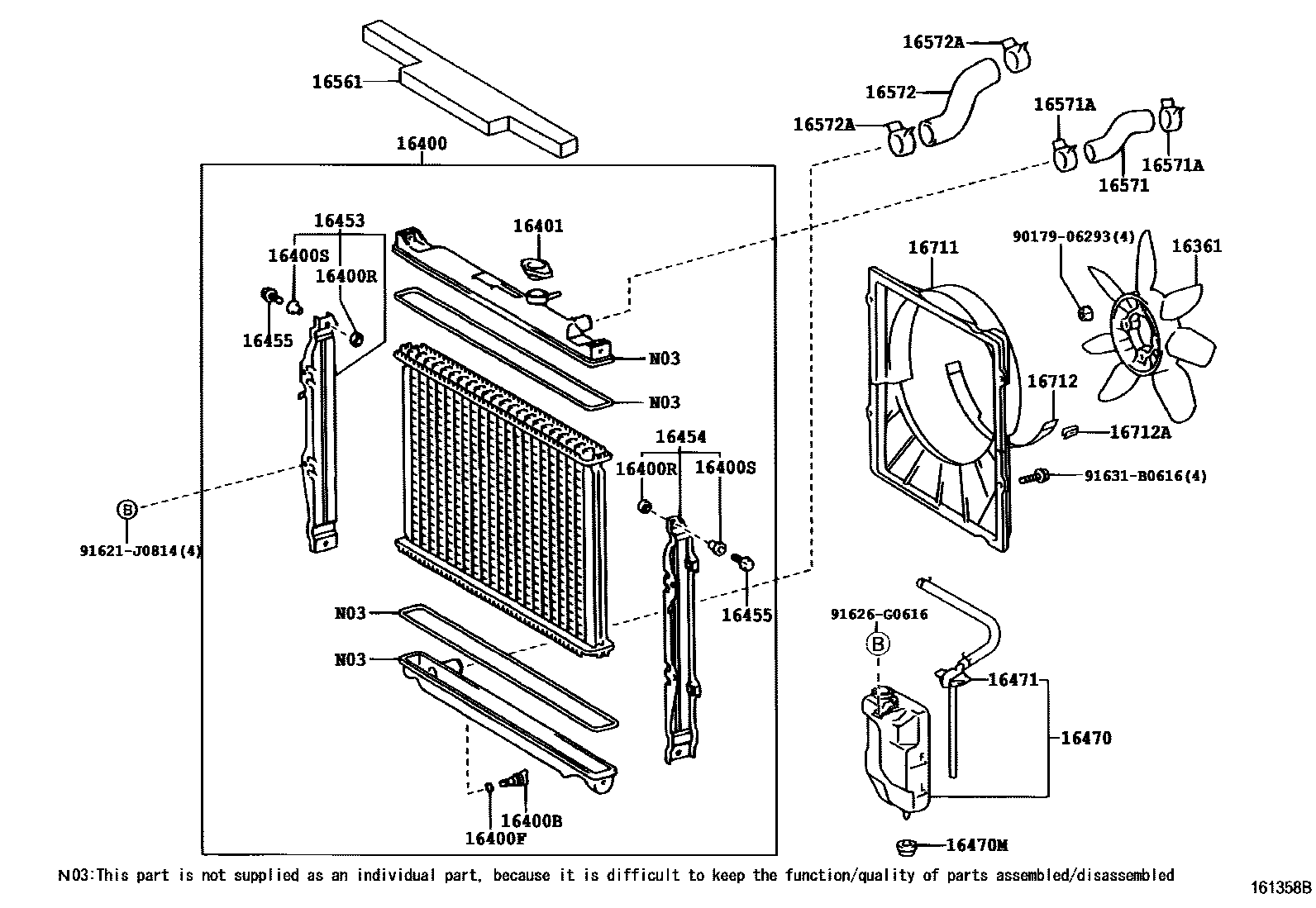 Toyota HILUX RADIATOR & WATER OUTLET EPC diagram — 161358B