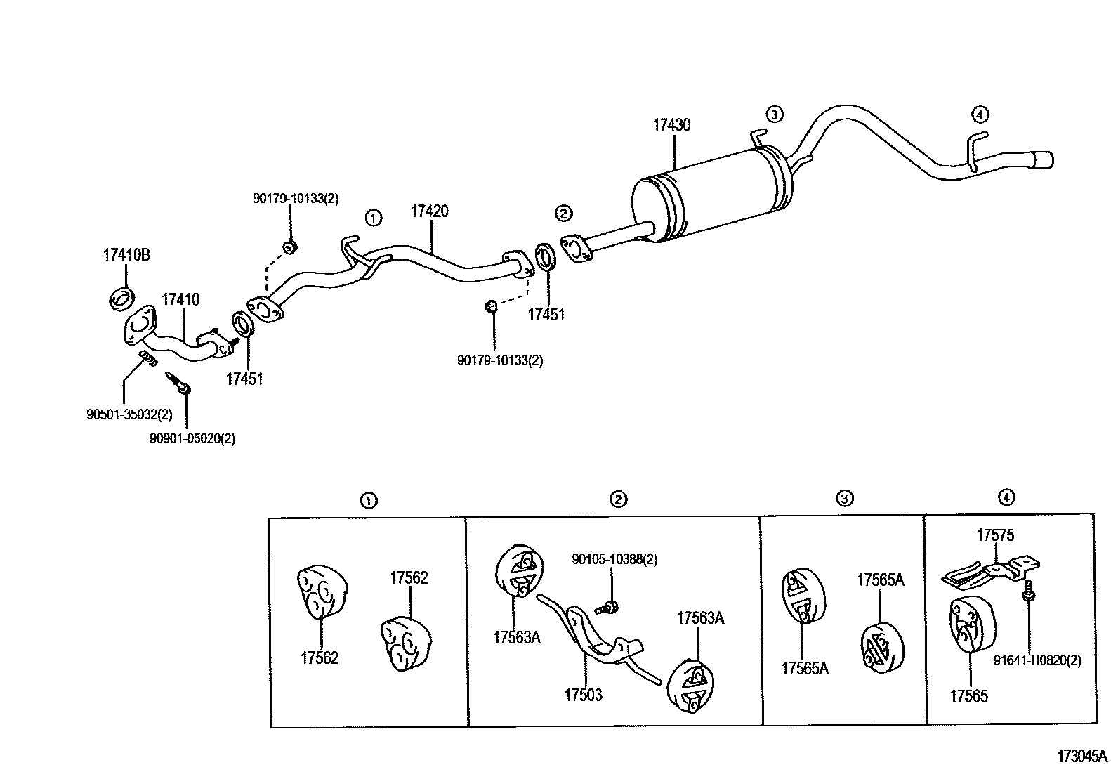 Toyota HILUX Exhaust Pipe EPC diagram — 173045A