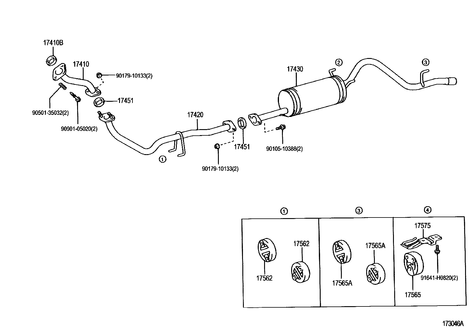 Toyota HILUX Exhaust Pipe EPC diagram — 173046A