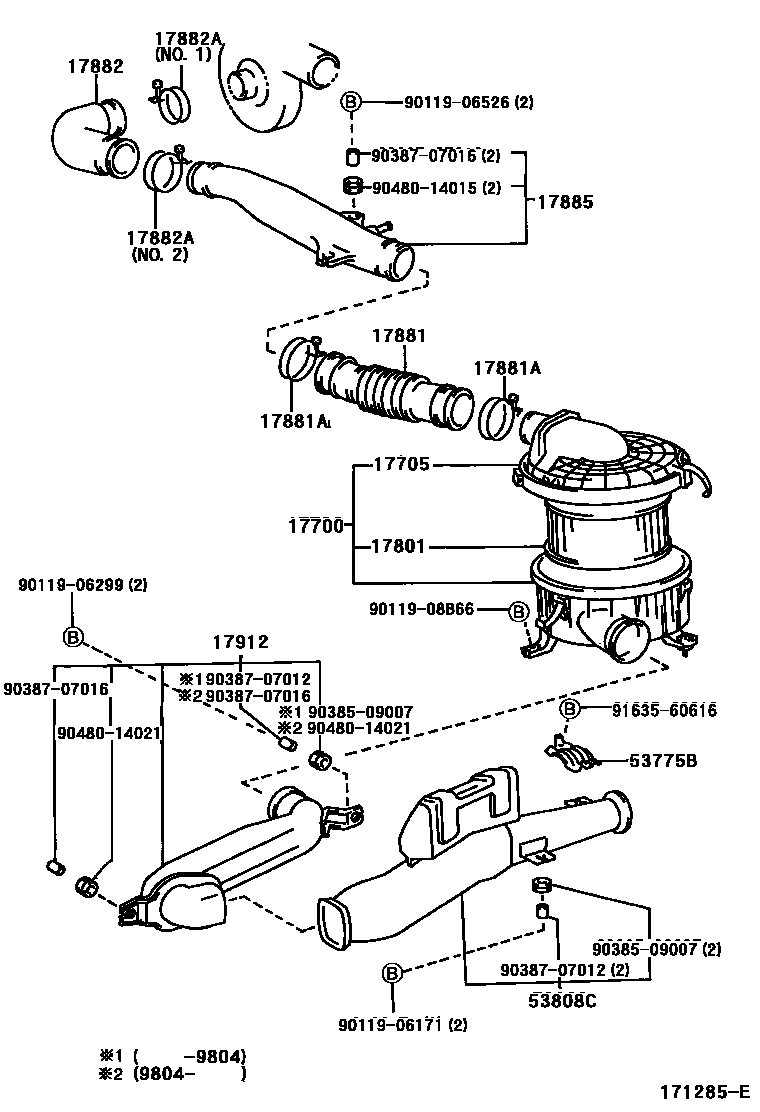 Toyota HILUX Air Cleaner EPC diagram — 171285E