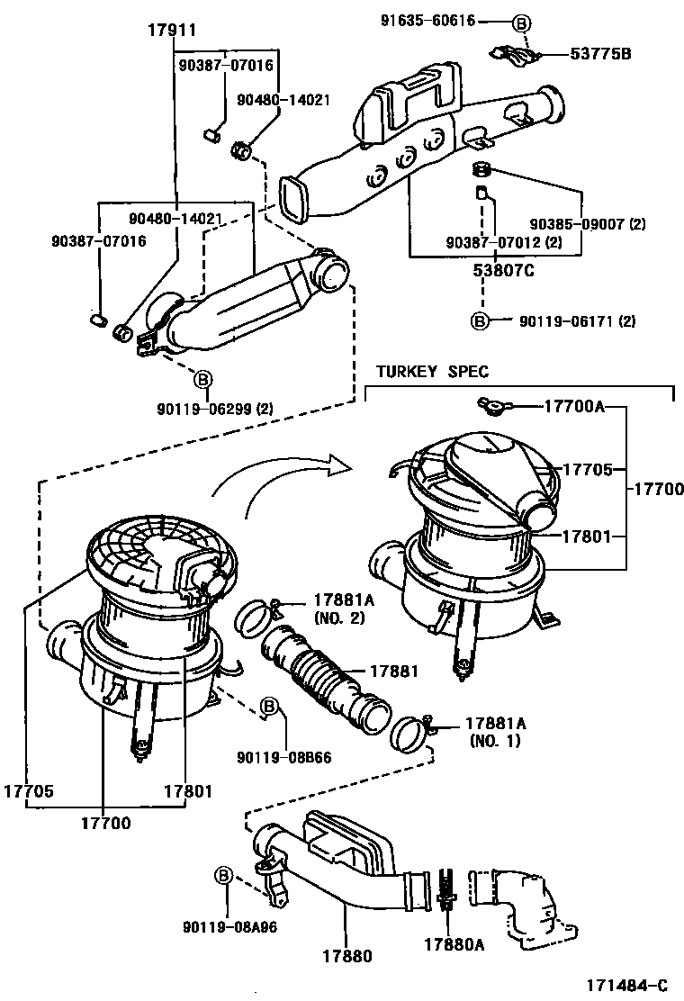 Toyota HILUX Air Cleaner EPC diagram — 171484C