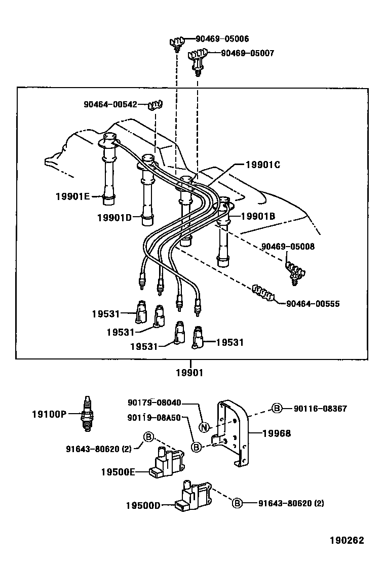 Toyota HILUX 点火线圈和火花塞 EPC diagram — 190262