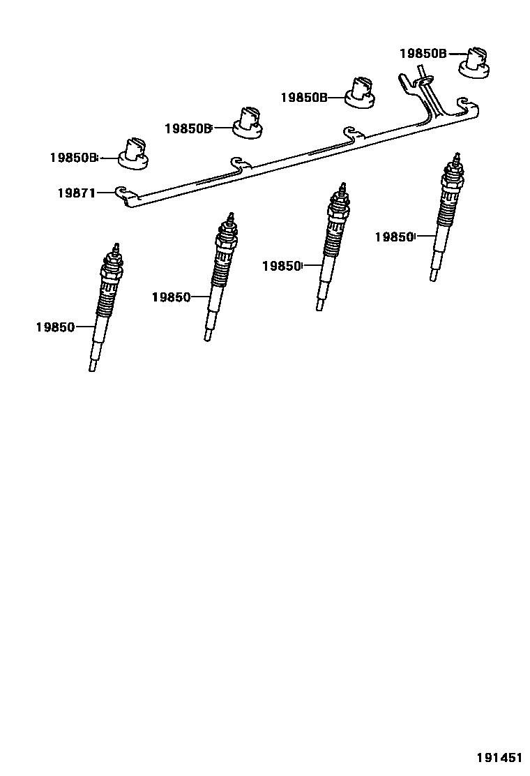Toyota HILUX 点火线圈和火花塞 EPC diagram — 191451