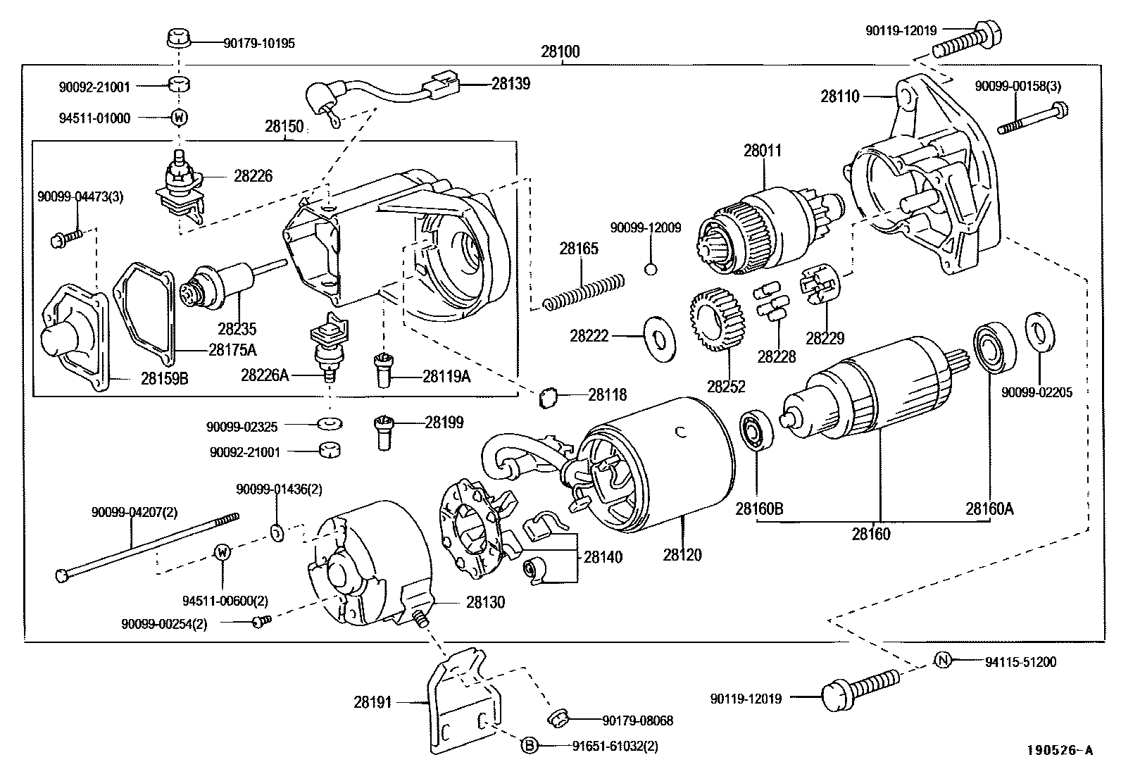 Toyota HILUX 起动机 EPC diagram — 190526A