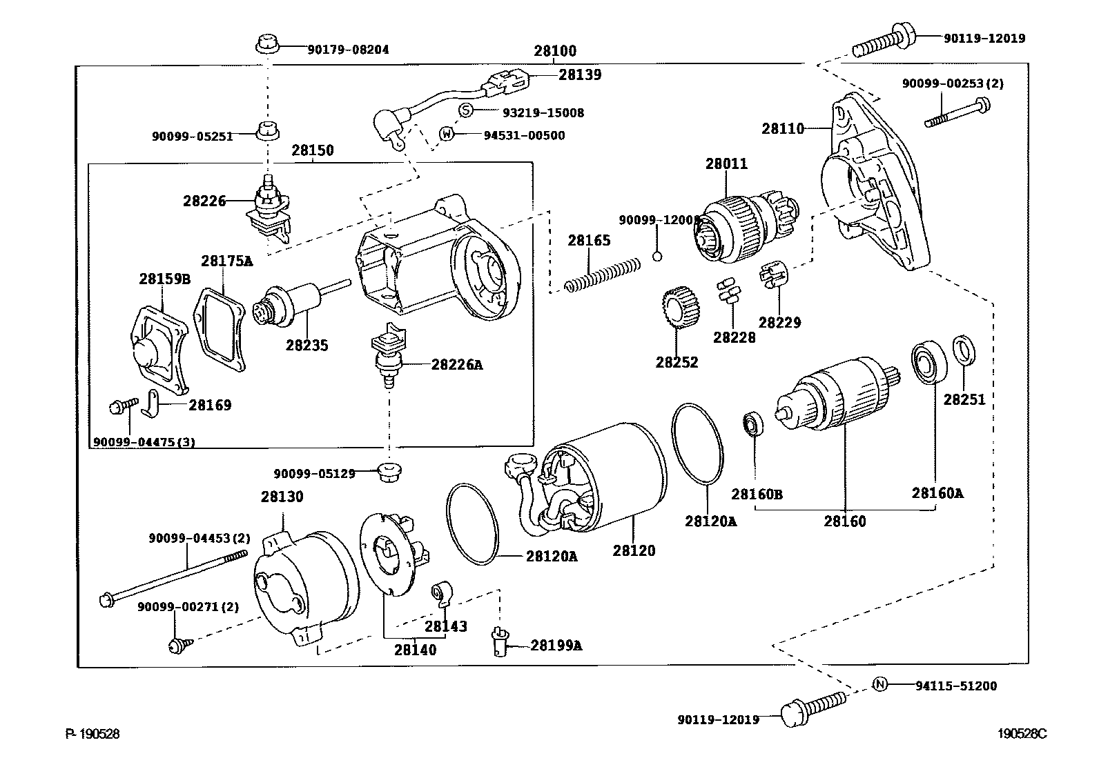 Toyota HILUX 起动机 EPC diagram — 190528C