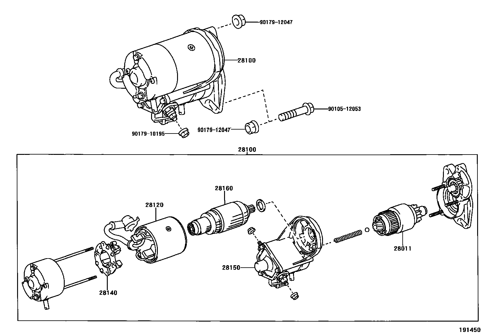 Toyota HILUX 起动机 EPC diagram — 191450